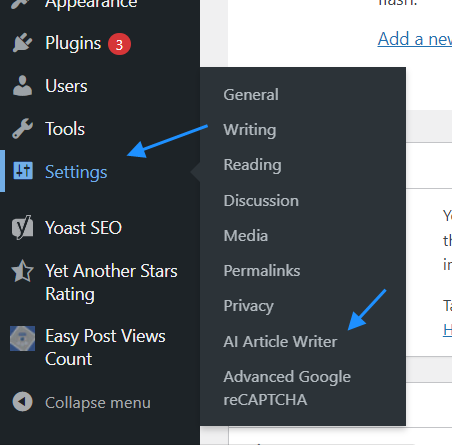 AI Article Writer Wordpres Plugin Start