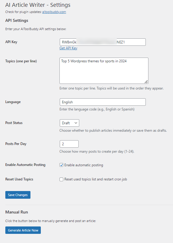 AI Article Writer Wordpres Plugin